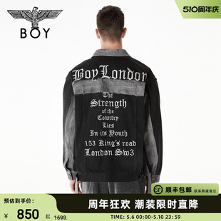 字母立体刺绣复古chic风拼接黑色夹克N50001 BOYLONDON秋季 情侣款