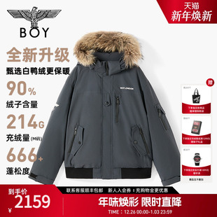 外套N28034 男女同款 BOYLONDON连帽羽绒服毛领防寒90绒冬季 新款