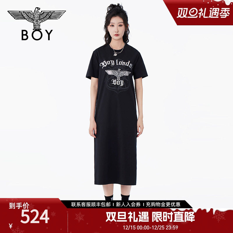 【银河梦境】BOYLONDON夏女黑色连衣裙印花时尚长裙W170