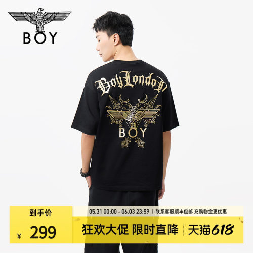 BOYLONDON烫金朋克高街时尚潮牌纯棉短袖夏季男女同款T恤N01805