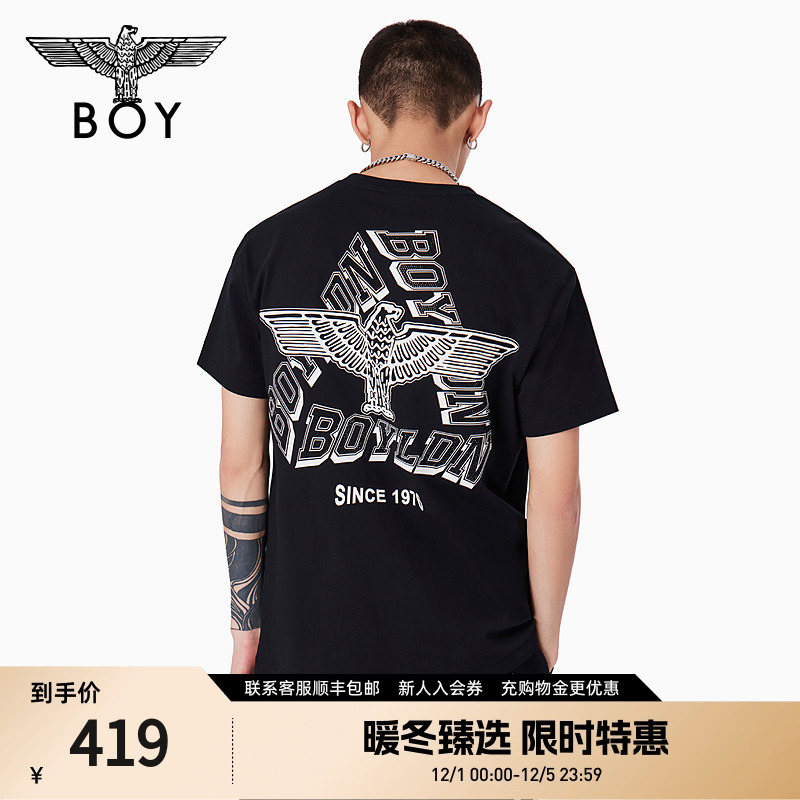 【极光使者】BOYLONDON夏季情侣短袖logo夜光潮牌黑色T恤N01001