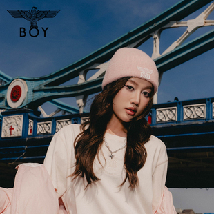 BOYLONDON2025年冬新款 刺绣舒适保暖仿兔毛毛线帽N90050 潮牌时尚