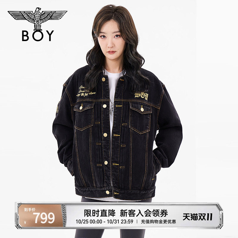 BOYLONDON秋男女同款金色立体绣花潮酷牛仔外套夹克N50800