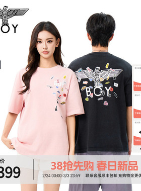 BOYLONDON2026春夏新款可爱图案纯棉短袖男女款休闲T恤N01016