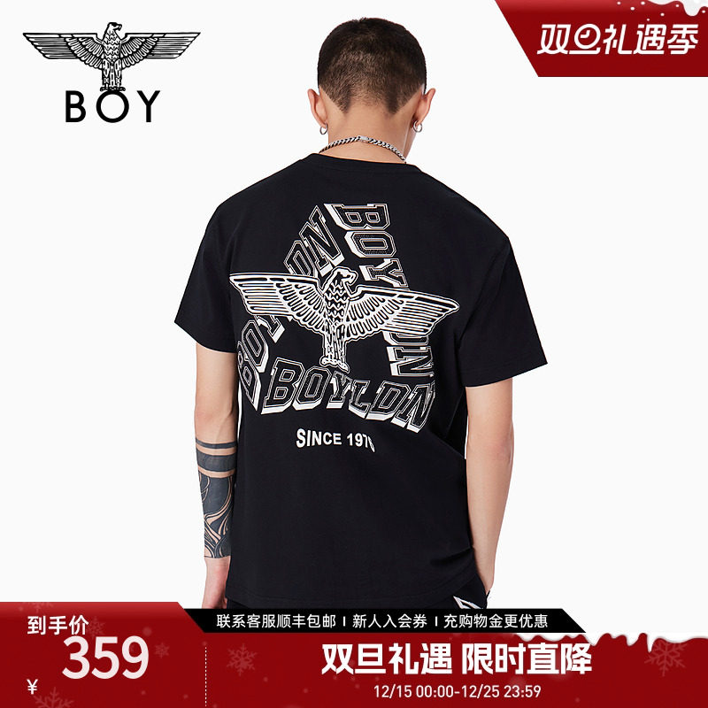 【极光使者】BOYLONDON夏季情侣短袖logo夜光潮牌黑色T恤N01001