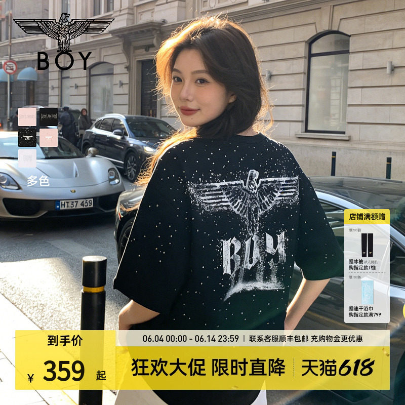 【满天星】BOYLONDON夏季男女同款短袖渐变烫钻印花时尚T恤N01107