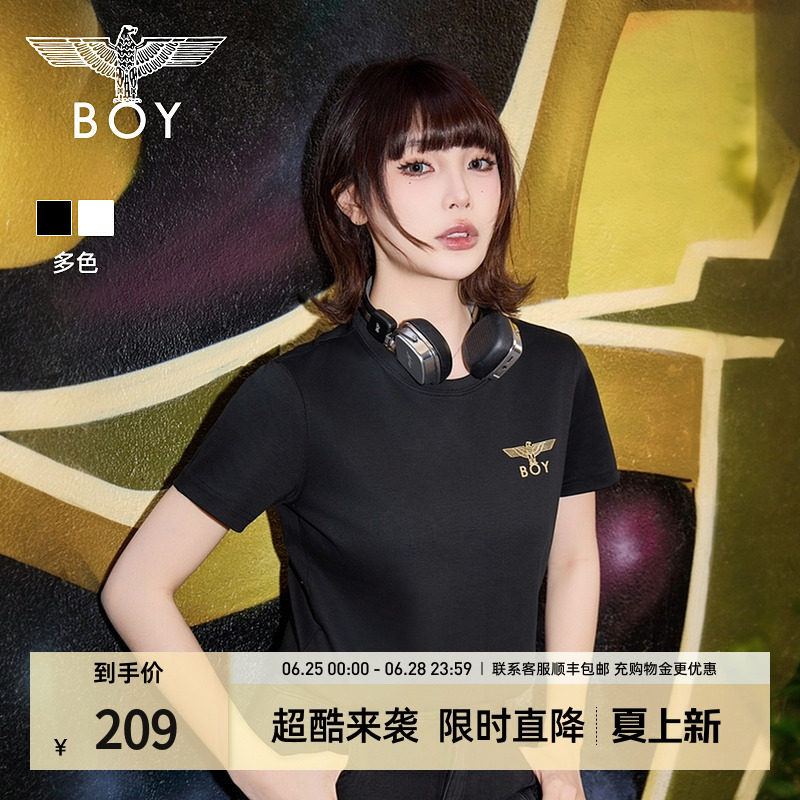 BOYLONDON夏季女款黑白纯棉修身短袖T恤简约纯色针织休闲风