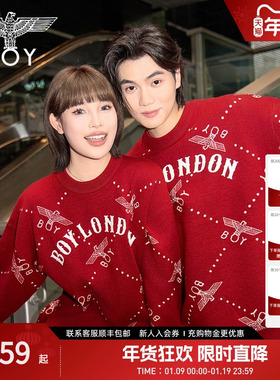 【红酒派对】BOYLONDON红色冬季男女情侣毛衣慵懒风针织衫N60902