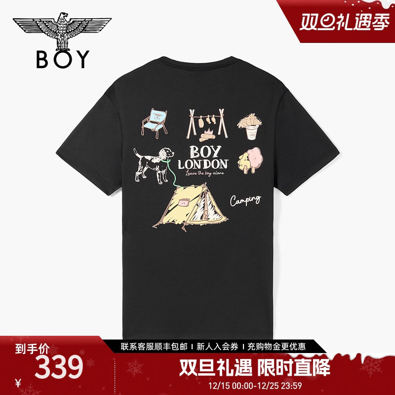 BOYLONDON25新款夏季情侣款黑色圆领时尚街头潮牌短袖T恤