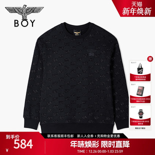 BOYLONDON秋冬潮牌男女同款 N03039 满印提花日常圆领套头卫衣长袖