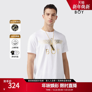 BOYLONDON夏情侣款 烫金黑色潮牌圆领T恤N01040 短袖