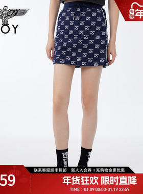 BOYLONDON春季女士针织短裙满印老鹰字母拼接半身裙N18930