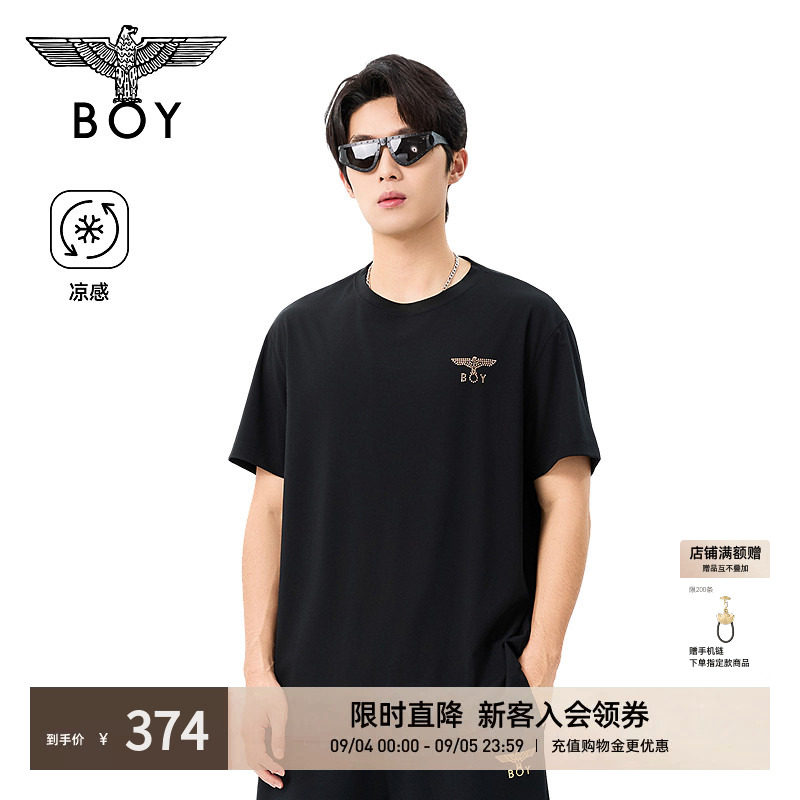 BOYLONDON26年新款简奢烫钻潮牌凉感面料T恤男女夏季短袖N01162图片