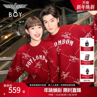 男女情侣毛衣慵懒风针织衫 BOYLONDON红色冬季 N60902 红酒派对