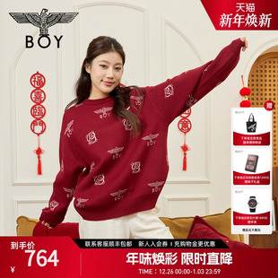 男女同款 套头毛衫 N60032 红色毛衣圆领时尚 BOYLONDON25年秋冬新款