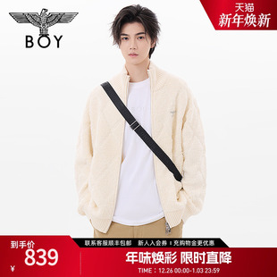 格纹提花慵懒立领开衫 针织衫 外套N64008 情侣款 BOYLONDON春季