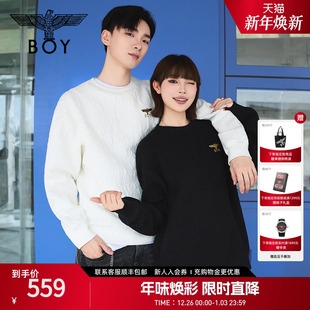 男女款 BOYLONDON春季 提花潮牌圆领宽松卫衣N03029 秋日极简