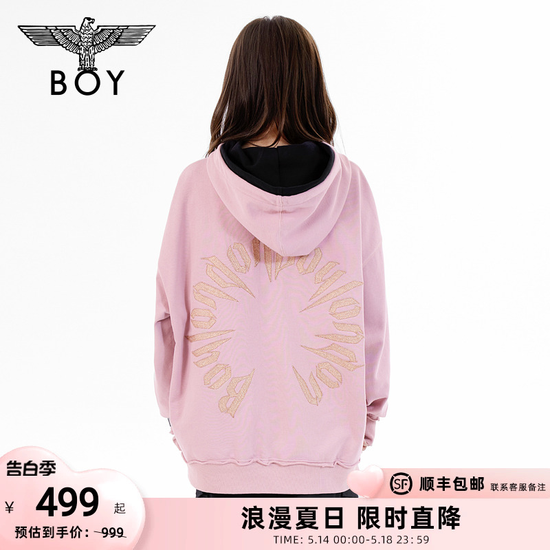 【干枯玫瑰】BOYLONDON冬情侣款长袖绣花针织连帽套头卫衣N04900