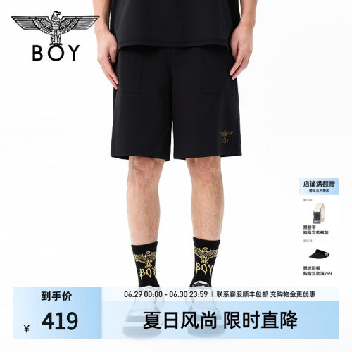 BOYLONDON26年夏季潮酷黑色梭织男女短裤弹力抽绳运动裤N32900