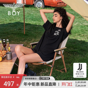 连衣裙粉色月桂叶印花T恤长裙W17002 BOYLONDON夏女款 月桂女神