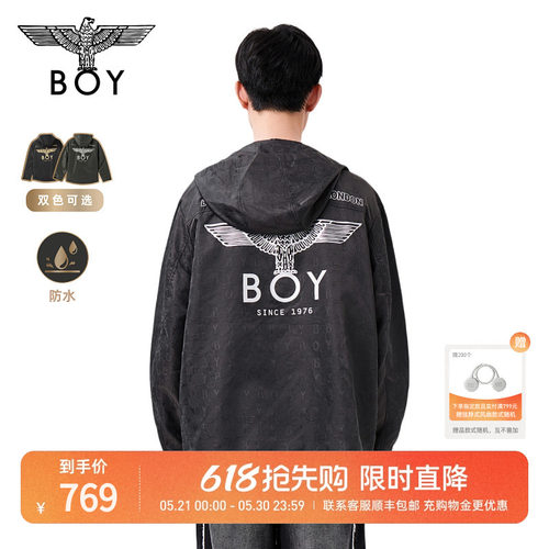 BOYLONDON潮牌夹克外套春季户外防水连帽上衣提花男女同款N23901
