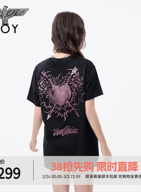 【炽爱之心】BOYLONDON春夏男女同款短袖烫金弓箭爱心圆领套头T恤