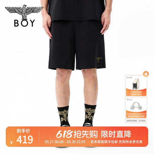 BOYLONDON26年夏季潮酷黑色梭织男女短裤弹力抽绳运动裤N32900