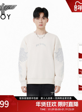 BOYLONDON春季时尚潮牌圆领套头绣花针织上衣男女同款卫衣N03056