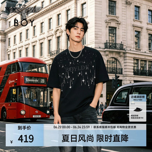 BOYLONDON个性潮牌流星印花休闲高街短袖夏季男女同款T恤N01058