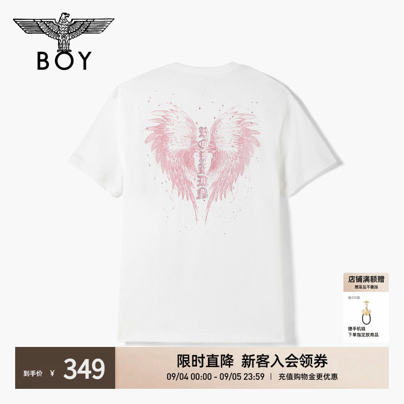 BOYLONDON潮流粉色烫金大翅膀印花短袖夏季男女同款百搭T恤N01322图片