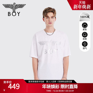 短袖 男女同款 BOYLONDON春季 烫银烫钻朋克t恤N01016 时间尺轮