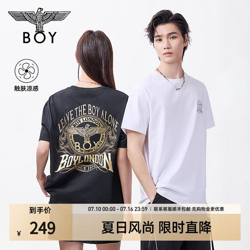 BOYLONDON时尚休闲潮牌凉感印花黑白短袖夏季男女同款T恤N01015
