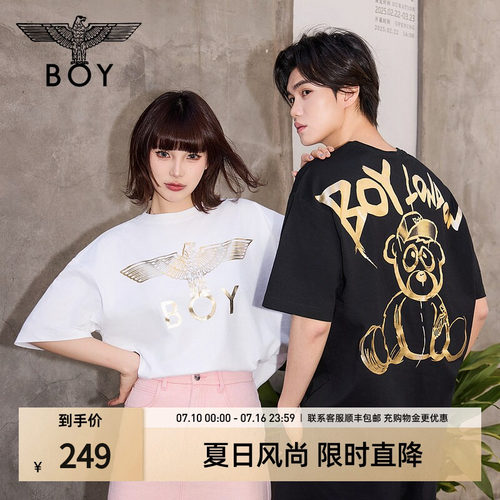 男女同款小熊涂鸦满印潮牌T恤