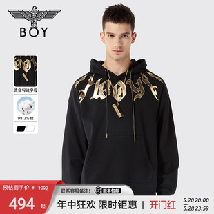 BOYLONDON冬长袖 情侣款 火焰山 高街朋克连帽套头卫衣N04011