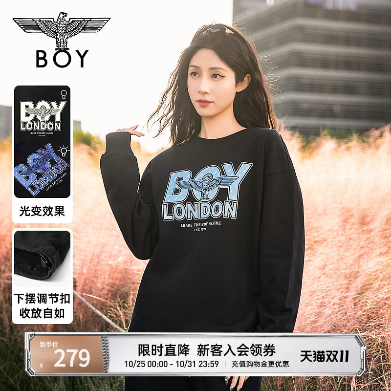 【幻变鹰潮】BOYLONDON情侣秋季卫衣光变印花潮牌宽松上衣N03910
