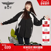 黑白撞色拼接印花复古运动风时尚 BOYLONDO春季 男女同款 外套N23008
