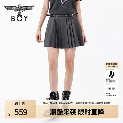 BOYLONDON时尚学院风腰带百褶裙2026年夏季新款女西装A字裙W40004