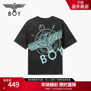 BOYLONDON春夏男女同款 T恤N01060 黑色高街圆领休闲短袖