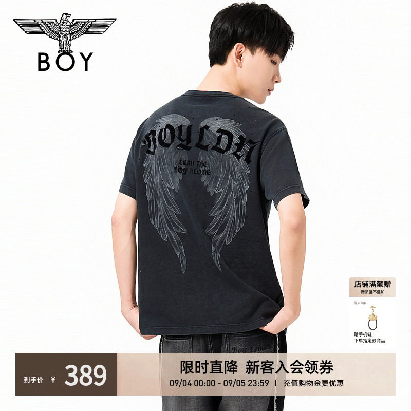BOYLONDON朋克风天使翅膀印花休闲潮牌短袖夏季男女同款T恤N01273图片