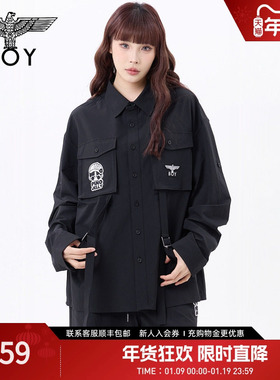 BOYLONDON潮趣口袋时尚百搭长袖春秋男女同款衬衫N21032