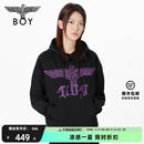 BOYLONDON冬情侣款 长袖 紫霞仙子 暗紫色肌理感连帽卫衣N04901