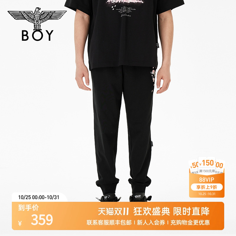 BOYLONDON秋季男女同款长裤高街潮牌樱花简约休闲百搭卫裤N15714