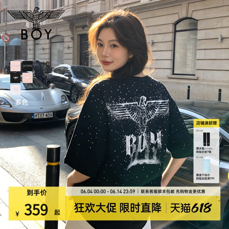 【满天星】BOYLONDON夏季男女同款短袖渐变烫钻印花时尚T恤N01107