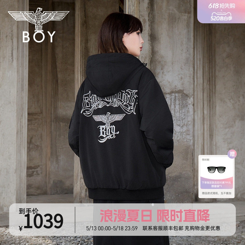 BOYLONDON冬季情侣款外套logo刺绣哥特风休闲保暖连帽棉