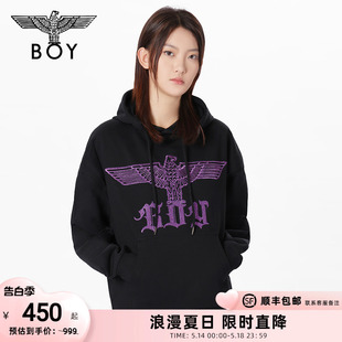 BOYLONDON冬情侣款 长袖 紫霞仙子 暗紫色肌理感连帽卫衣N04901