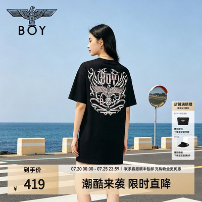 BOYLONDON夏季机能潮酷黑色渐变印花直筒女连衣裙W17007