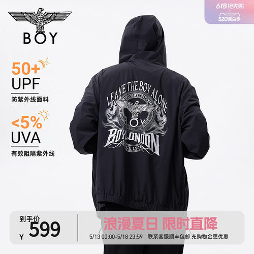 BOYLONDON夏季防晒衣防紫外线男女同款印花休闲潮牌外套N23003