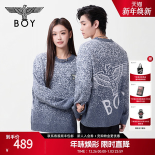 新款 BOYLONDON2025春季 圆领潮牌套头针织毛衣N60035 暴雪时分