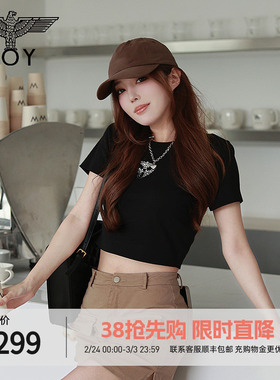 BOYLONDON春夏女士短款T恤三鹰标烫钻时尚立体短袖W01002