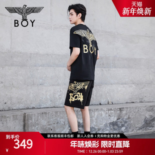BOYLONDON春夏情侣款 烫金老鹰logo羽毛印花T恤N01800 短袖